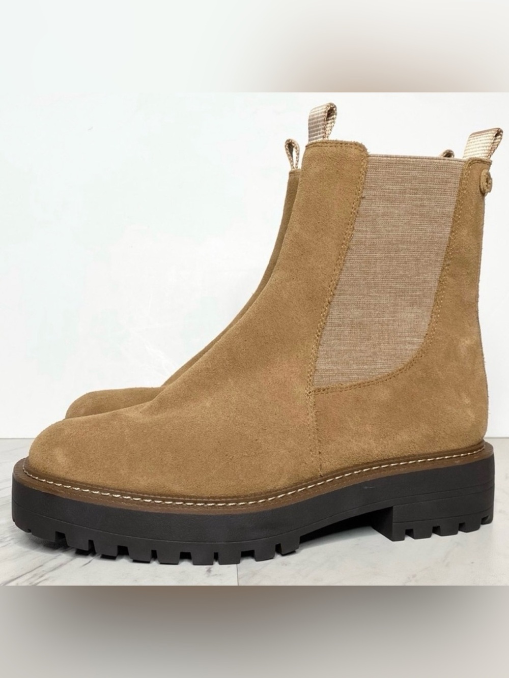 Sam Edelman Laguna Light Brown Suede Lug Sole Chelsea Boots Women's 8
